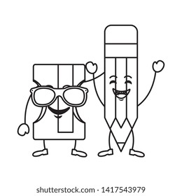 cute sharpener and pencil kawaii characters