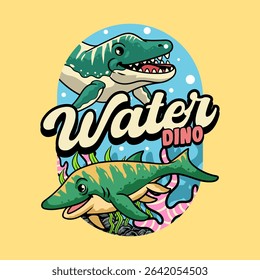 Cute Shastasaurs and Kronosaurs Aquatic Character Mascot in Vector Cartoon Illustration