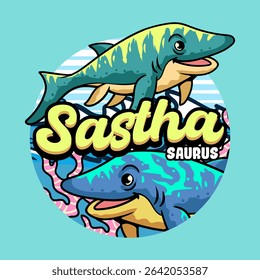Cute shastasaurus aquatic Dinosaur Character Mascot in Vector Cartoon Illustration