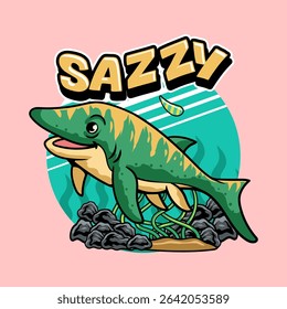 Cute shastasaurus aquatic Dinosaur Character Mascot in Vector Cartoon Illustration
