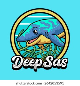 Cute shastasaurus aquatic Dinosaur Character Mascot in Vector Cartoon Illustration