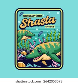 Cute shastasaurus aquatic Dinosaur Character Mascot in Vector Cartoon Illustration