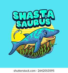 Cute shastasaurus aquatic Dinosaur Character Mascot in Vector Cartoon Illustration