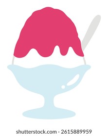 Cute shaved ice vector illustration. Strawberry flavor, ingredients, summer festival, food stall, festival