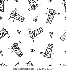 Cute shawarma seamless pattern. doodle vector illustration. Template for Notebook covers, pattern for wallpapers, textile or for cafe, fast food restaurant. hand-drawn vector childish art. junk food