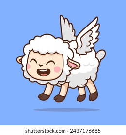 Cute Sheep Angel Flying Cartoon Vector Icon Illustration. Animal Nature Icon Concept Isolated Premium Vector. Flat Cartoon Style