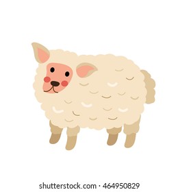 Cute Sheep animal cartoon character vector illustration isolated on white background.