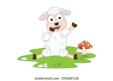 cute sheep animal cartoon, simple vector illustration