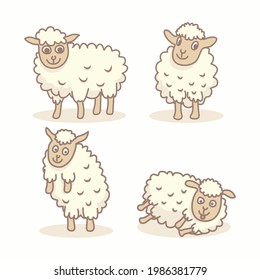 cute sheep animal character cartoon collection design ornament vector graphic
