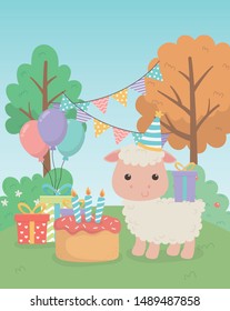 cute sheep animal farm in birthday party scene