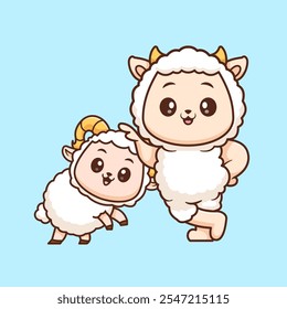 Cute Sheep With Baby Sheep Cartoon Vector Icon Illustration. 
Animal Nature Icon Concept Isolated Premium Vector. Flat 
Cartoon Style 