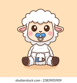 Cute Sheep Baby Wearing pacifier And Diaper Cartoon Vector
Icon Illustration. Animal Nature Icon Concept Isolated
Premium Vector. Flat Cartoon Style