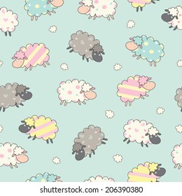 Cute Sheep background seamless pattern. Seamless pattern can be used for wallpapers, pattern fills ,backgrounds and textures. 