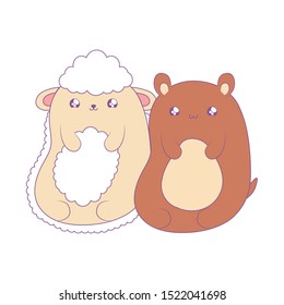 cute sheep with bear baby animals kawaii style vector illustration design