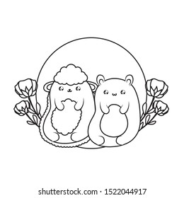 cute sheep with bear baby animals kawaii vector illustration design
