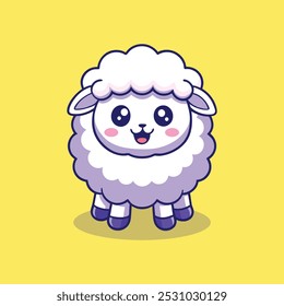 Cute Sheep With Big Eyes Cartoon Vector Icon Illustration.