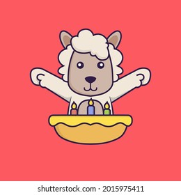 Cute sheep with birthday cake.