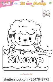 Cute sheep in box Coloring pages and learning the alphabet. Educational game for children. fun activities for children to play and learn.