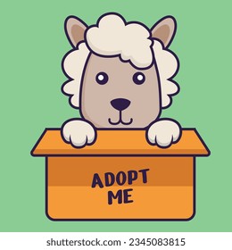Cute sheep in box with a poster Adopt me