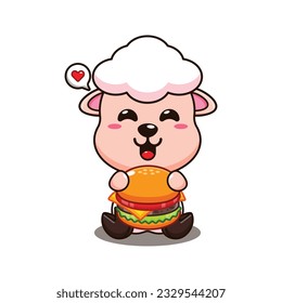 lindas ovejas con dibujos animados de hamburguesa ilustrando el vector.