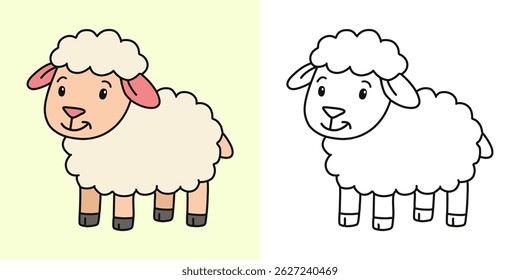Cute sheep cartoon character coloring page vector illustration