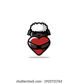 Cute Sheep Cartoon Character Hug A Love Vector Illustration Design.
