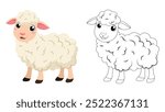 Cute sheep cartoon coloring page for children education