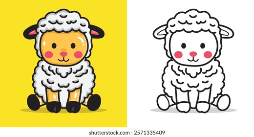 a cute sheep cartoon doll for design element or coloring book element