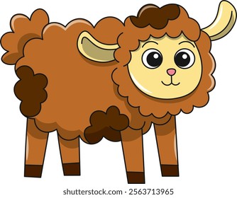 Cute sheep cartoon. Flat vector illustration. Wild life animals. Cute animal on white background