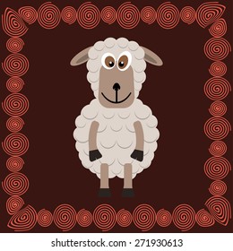 Cute sheep cartoon in frame - vector illustration