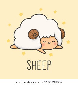 Cute Sheep cartoon hand drawn style