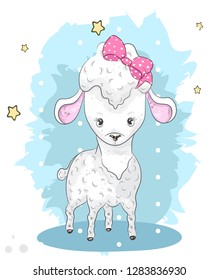 Cute sheep cartoon hand drawn vector illustration. Can be used for baby t-shirt printing, fashion print design, children wear, baby shower celebration greeting and invitation card.