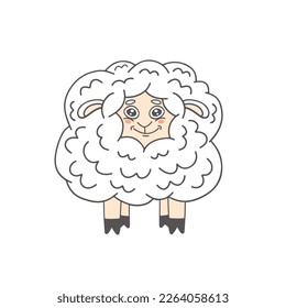cute sheep cartoon isolated on awhite background. Vector illustration.