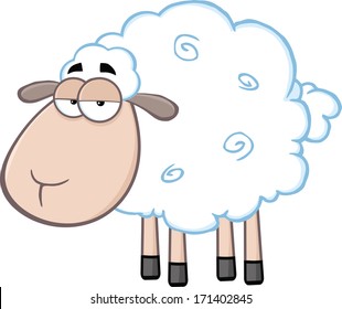 Cute Sheep Cartoon Mascot Character. Vector Illustration Isolated on white