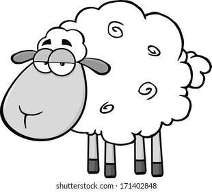 Cute Sheep Cartoon Mascot CharacterIn Gray Color. Vector Illustration Isolated on white