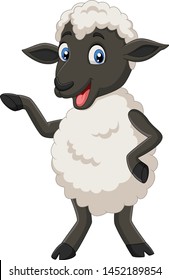 Cute sheep cartoon posing isolated on white background 