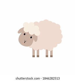 Cute sheep in cartoon style. Children's illustration of a sheep. Vector pet.