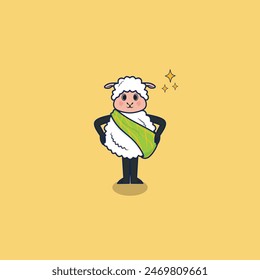 Cute Sheep Cartoon Vector Icon Illustration. Animal Nature Icon Concept Isolated Premium Vector.