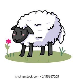 Cute sheep cartoon vector illustration motif set. Hand draawn isolated agriculture livestock elements clipart for farming blog, wooly graphic, mutton web buttons.