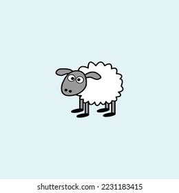 Cute Sheep Cartoon. Vector illustration, isolated, on blue background.	