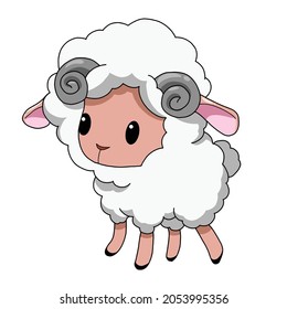 Cute Sheep cartoon.Clip art.Vector illustration isolated on white background.