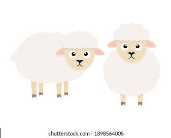 Cute sheep character. Cartoon farm animal. Vector illsutration isolated on white