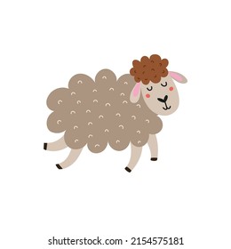 Cute sheep character. Farm animal in cartoon style. Ewe isolated element. Vector illustration