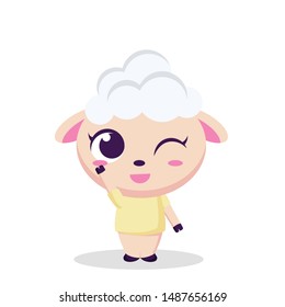 cute sheep character is winking vector illustration
