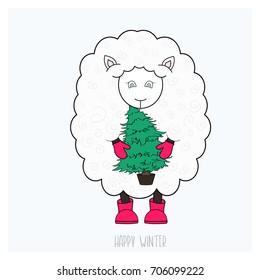 Cute sheep with Christmas  