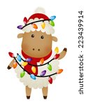 Cute sheep with Christmas light bulbs