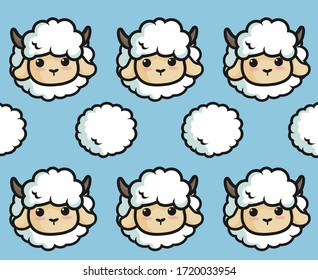 cute sheep
in the cloud on blue background, colorful illustration, 
kids t-shirt designs 