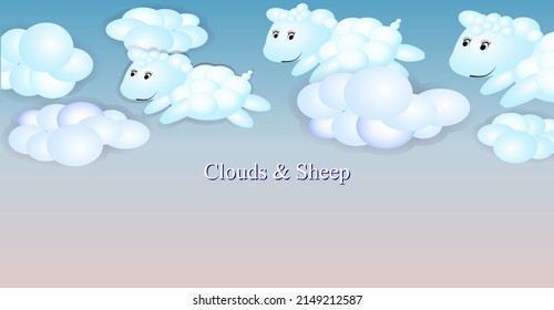 Cute sheep and clouds. Vector illustration