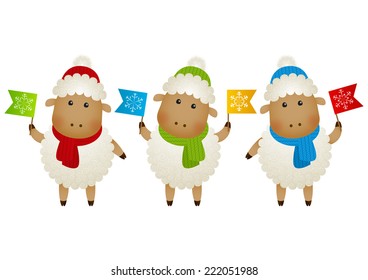 Cute sheep with color party flags