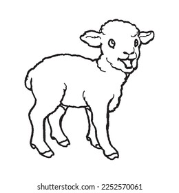 Cute Sheep With coloring book pages picture,Sheep line art,Sheep outline drawing vector illustration,Sheep vector art